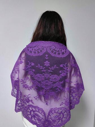 125cm*60cm/1pc Vintage Elegant Floral Triangle Veil, Romantic Headpiece For Church Wedding, Versatile Shawl, Scarf, Sofa Cover, Decorative Lace Trim Craft