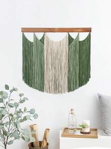 1件编织纤维壁挂 - 波西米亚风和极简主义家居装饰,条纹图案,横向悬挂,无需用电,适用于卧室和客厅,室内使用,卧室墙面装饰 | 极简主义装饰 | 编织纹理,编织壁挂,绿色编织壁挂,编织墙饰,编织挂毯,编织壁挂/装饰,墙面挂毯/挂饰,大号/特大号墙面挂毯 - 橄欖綠 - 查看 5