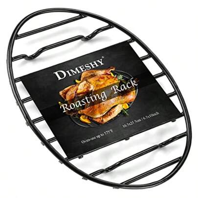 TYUI Roasting Rack Black With Integrated Feet Enamel Finished Nonstick Fit For 13 Inches Oval Roasting Pan Safety Dishwasher Great For Basting Cooking Drying Cooling Rack. 10 X 6.5