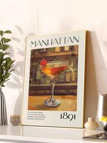 1 pieza Impresión artística de receta de cóctel Manhattan vintage para carrito de bar, impresión de receta de cóctel Old Fashioned, arte de pared de carrito de bar vintage, decoración de dormitorio, decoración de sala de estar, decoración de cocina, decoración de dormitorio, regalo ideal para amigos, arte de pared, decoración de pared, decoración del hogar, decoración de habitación, arte de pared en lienzo, carteles, arte de pared con marco, marco opcional - Multicolor - Ver 1