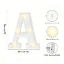 1个暖白光26字母和10数字16厘米发光LED字母灯，电池供电夜灯，适用于婚礼、生日、派对、节日或家居装饰氛围灯。 - 白色 - 查看 10