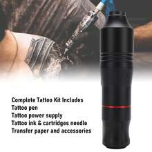 Maquina para Tattoos Kit Completo, Kit para Tattoos Profesional para Tattoos, Tattoo Kit con Piel sintética para práctica, Agujas de cartucho, Frascos pequeños de tinta para tatuar, Kit Completo De Pistola De Tatuaje Para Principiantes, Máquina De Tatuaje Profesional - Negro - Ver 11