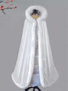 1件女士白色蓬松开襟披肩，系带天鹅绒蝴蝶结装饰，保暖冬季新娘披肩，适合婚礼、成人仪式、舞会等场合，优雅复古浪漫风格，休闲保暖毛绒披肩斗篷 - 斗篷 - 查看 4