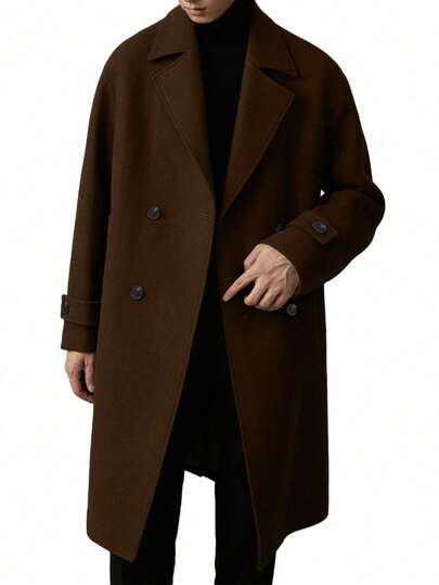 Abrigo de lana de unicolor de longitud media, estilo vintage, con botones en la parte delantera, estética de dinero antiguo, para hombre, ideal para ir y venir, casual, minimalista y versátil
