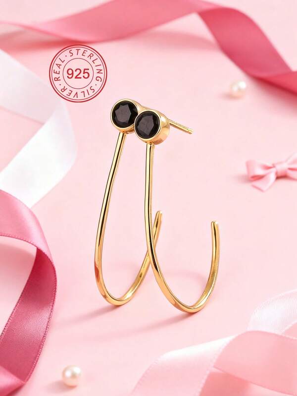 Artepollo 925 Sterling Silver Minimalist Style Earrings, 14K Gold Plated Zirconia Inlaid Hoop Earrings, Hypoallergenic, Fade-Resistant, Lightweight, Gold Jewelry, Gift Box Packaging, Holiday Gift