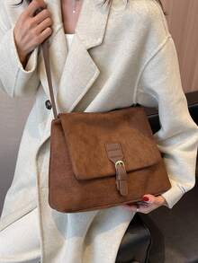 Women's Daily Commute Fashion Large Capacity Solid Color Crossbody Bag - Brown - View 2