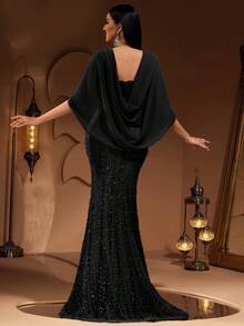 AMILUCK Elegant High-End Luxury Sequin, Sequins, Lace & Chiffon Splice Mermaid Tail Formal Dress, Suitable For Formal Dinner Party, Gala, Red Carpet, Wedding Guest, Bridal Gown - Black - View 3
