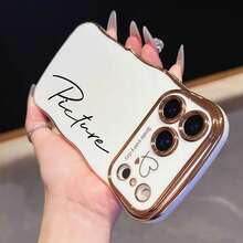 Personalized Initial Wave Pattern Electroplated Phone Case Compatible With 17 Pro Max, Camera Protection Cover, Shock-Proof, Scratch-Resistant, Fingerprint-Proof, Personalized Customized Phone Case, Anniversary Birthday Gift - White - View 4