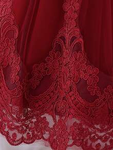 Lace Trim Bow Decor Sweet & Cute Princess Dress, Suitable For Outing And Holiday, Excluding Headband - 酒紅色 - 查看 9