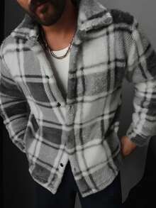 WAIT HIM Men's Casual Plaid Striped Thermal Lined Warm Shacket