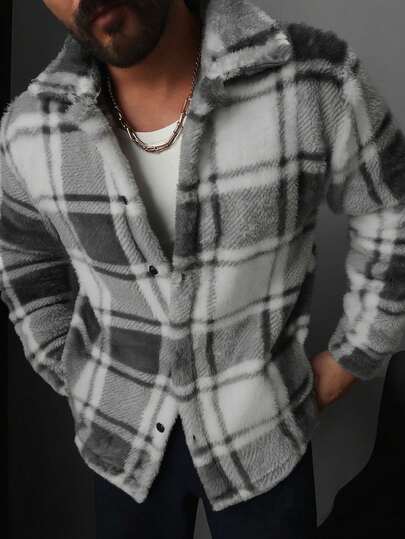 WAIT HIM Herr casual rutig randig termofodrad varm sjal