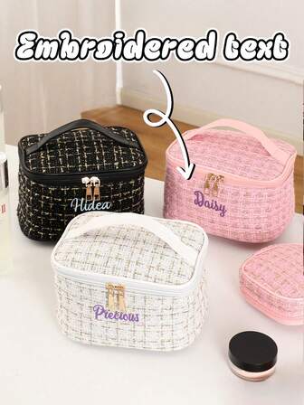 (Embroidered Custom) New 3D Floral Pattern Cosmetic Bag, Large Capacity Portable Handheld Makeup Bag, Toiletry Bag, Suitable For Daily Use, Outings And Travels, Gift For Family And Friends, Birthday And Holiday Gifts