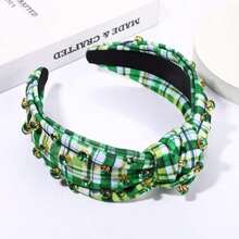 PHALIN St Patricks Day Headband For Women Green Lucky Shamrock Embellished Rhinestone Crystal Pearl Knotted Headband St Patricks Day Hair Accessories Irish Holiday Gifts (Shamrock 3) - ColorA - 查看 4