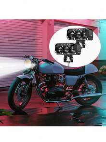 Dual Lens Headlight With LED Work Light, Fog Light, Bi-Color Motorcycle Lights, Spotlight, High/Low Beam - Black - View 2