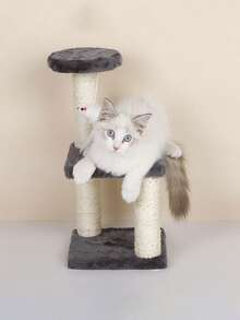 Rascador de gato para gatito, tres capas de sisal natural, plataforma de felpa y bolas de ratón, juguetes interactivos de gatitos y gatos - Gris - Ver 2