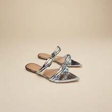 Women's Comfortable Luxury Elegant Flat Shoe, Women's Sandal With Gold Leaf Toe - 銀色 - 查看 2