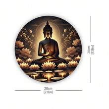 CIFbuy 1pc 20.32x20.32cm Peaceful Buddha Meditation Round Metal Sign, Glowing Lotus & Candlelight Design, Suitable For Indoor & Outdoor Decor In Living Room, Bar, Cafe,Room Decor,Halloween Decor,Home Decor,Bathroom Decor,Bedroom Decor,Kitchen Decor,Wall Decor,House Decor, Room Decoration Stuff,Living Room Decor - 彩色 - 查看 3