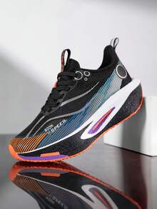 2026新款春季流行超轻减震回弹跑步鞋，青少年男女通用多功能真碳板防滑休闲运动鞋，适合各种地形和健身活动 - 黑橘色 - 查看 7