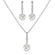 Rose Flower Necklace And Earring Set With Cubic Zirconia - Women's Stainless Steel - Bạc - Xem 8