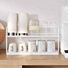 Double-Layer Drain Cup Rack Layered Cup Storage Rack Cup Storage Tray Sink Storage Rack Carbon Steel Black White Simple Style - Multicolor - View 2