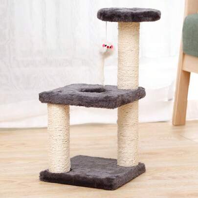 Rascador de gato para gatito, tres capas de sisal natural, plataforma de felpa y bolas de ratón, juguetes interactivos de gatitos y gatos