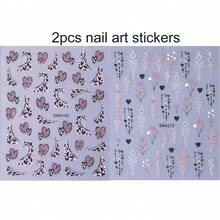 2 Sheets 3D Valentine's Day Sweet Romantic Heart & Floral Nail Art Stickers - Pink Glitter Hearts, Leopard - Print Hearts, Delicate Rose, Snowflakes & Heart - Themed Patterns Design Nail Art Decals For Women DIY Nail Decoration - Pink - View 2