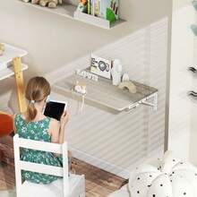 HOMCOM Folding Table, 60x40cm Folding Desk, Space Saving Floating Desk With Rounded Corners, For Home Office, Living Room, Bedroom, Kitchen, Oak