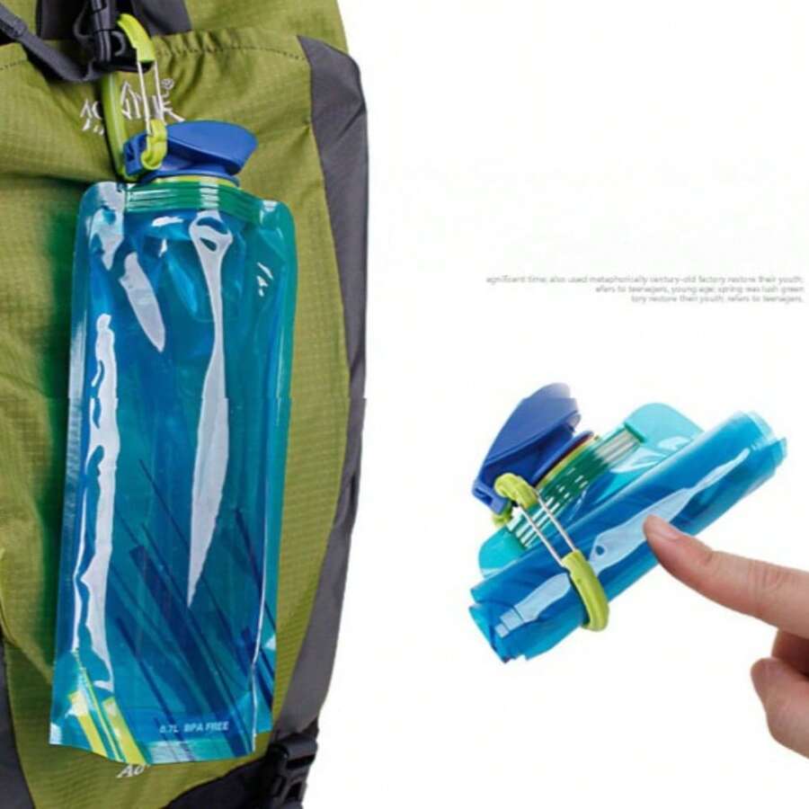 1pc 700ml Portable Ultra Light Folding Soft Water Bag For Outdoor Sports & Camping, With Handle & Hanging Hook Camping Stuff