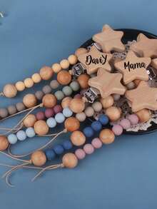 1pc Personalized Pacifier Clip, Customizable Baby Pacifier Clip, DIY Custom Name, Pacifier Chain - Friend Gift/Comfort Gift/Wooden Chain Gift/Holiday Gift/Birthday Gift/New Year Gift/First Birthday Gift, Super Cute, Sequin Colorful, Cute, Adorable, Fun, Kawaii Customized, Personalized, Unique, Custom, Ideal Gift For Him - Multicolor - View 2