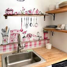 Multiple Pink Kitchen Utensils, Kitchen Wall Stickers, Dining Room Kitchen Home Decor Wall Stickers, Self-Adhesive - Multicolor - View 2