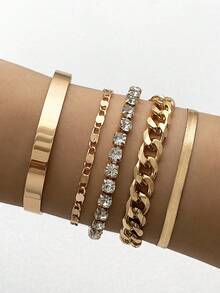 4pcs/5pcs/6pcs/7pcs/8pcs/9pcs/12pcs/14pcs/16pcs Set Minimalist Geometric Open Cuff Metal Creative Niche Personalized Jewelry Bracelet Set, Suitable For Daily Wear, Casual Gathering, Dating, Perfect Gift - Multicolor - View 15