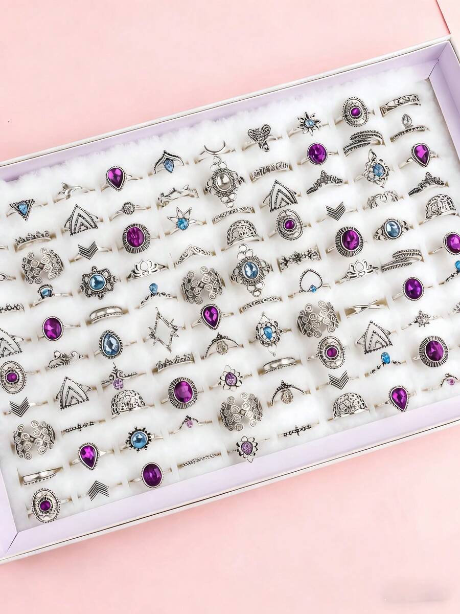 30Pcs Classic Bohemia Girl Rings Set Fashion Geometric Charm Mix Style Finger Jewelry Anniversary Party Gift