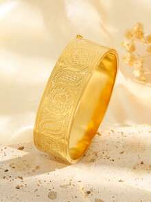 1 pièce de bracelet vintage de luxe en acier inoxydable avec imprimé tournesol, bijou de mode unisexe convenant pour un port quotidien, pour les vacances et les fêtes - Doré - Voir 4