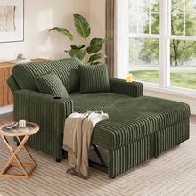Green 52" 3-In-1 Convertible Pull-Out Sofa Bed Sleeper Loveseat With Reclining Backrest, Built-In Cup Holders, Pet-Friendly Corduroy Sofa For Small Space - Màu xanh lá cây đậm - Xem 12