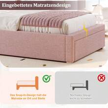 Polsterbett,Einzelbett,90 X 200cm, Functionsbett, Bett Mit Lattenrost, Kopfteil Und Großem Stauraum, Gepolstertes Kopfteil, Chenille, Pink - Pink - View 4
