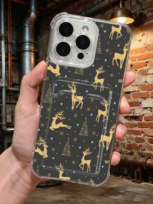 1 pieza Funda protectora, funda transparente para celular, con ranura para tarjeta, carcasa de TPU silicona anticaída "Carcasa con diseño de ciervos dorados y árboles navideños sobre fondo negro, estilo minimalista y elegante, ideal para mujeres, diseño ligero y resistente, regalo perfecto para Navidad" Compatible con Galaxy A21/A24/A25/A32/A34/A35/A54/A55, Galaxy S25/S24/S23/S22/S21 Ultra/Plus, Compatible con iPhone16/15/14/13/12/11/XS/XR/X/PLUS/PRO/PROMAX, agarre cómodo, regalo festivo para amigos, novia, novio, familia - transparente - Ver 7