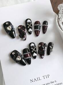 日本量产心形巧克力色可爱甜美酷辣少女蝴蝶结美甲可拆卸贴片 - 彩色 - 查看 3