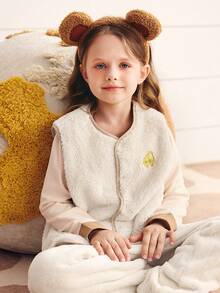 mini bala Young Girl Reversible Fleece Vest Boys Girls Warm Winter Layer - Light Khaki - View 1