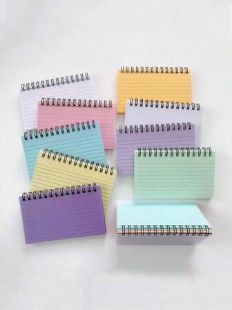 简约加厚易撕多功能螺旋笔记本，糖果色横线学生便携式备忘录，带索引卡，螺旋装订网格复习卡，适用于学校、办公室、学习、备忘录，返校必备，儿童节礼物