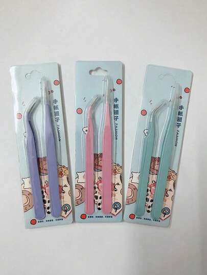 2pcs/Set Stainless Steel Tweezers Set (Straight & Curved), Includes Eyelash Tweezers, Tweezer Stickers And Paper Tape Clips, Multi-Functional Set For Stationery, DIY Scrapbooking, Albums, School Supplies, Macaron Crafts, Cooking, Stickers, Albums, Eyelashes, Jewelry Making, Models And More.