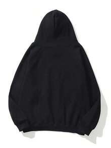 Women's White Oversized Hooded Sweatshirt - Heavyweight 2D Geometric Print Pullover, All-Season Casual Athletic Sweater, Machine Washable Polyester Hoodie For Gym, Lounge & Casual Attire With Minimalist Design & New York-Inspired Logo, Relaxed Fit Hoodie For Women, Sporty Polyester Fabric, Versatile For All Seasons, Comfortable And Stylish, Fall Sweaters For Women, Hoodies For Women Plus Size, Womens Hoodie Fleece Lined Sweatshirt Women, Sweaters For America Women-50/50 Poly-Cotton Women's Hoodie - Drawstring For Fall Daily Leisure & Hiking Trips Comfortable Soft Cotton Top - màu đen - Xem 3