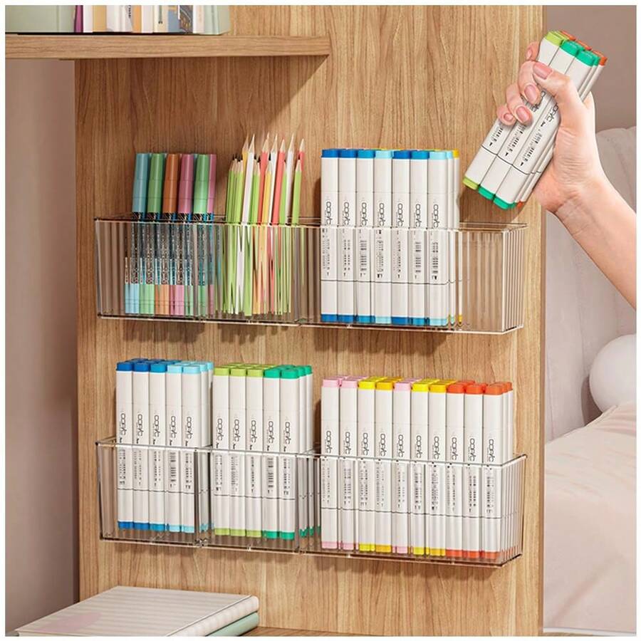 Ultra Clear Wall Mounted Pen Holder, 3-Slot No Drill Organizer, Strong Adhesive Marker & Pencil Storage Rack For Office Desk & Craft Room - Genomskinlig - Visa 1