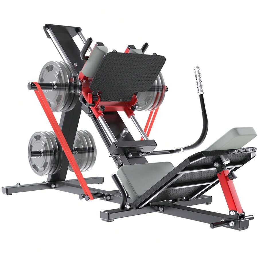 YODOLLA Hack Squat Leg Press Machine For Home Gym, 2 In 1 Adjustable Leg Exercise Workout Machine With Linear Bearing, Lower Body Workout Equipment With Weight Storage For Home - 紅色 - 查看 1