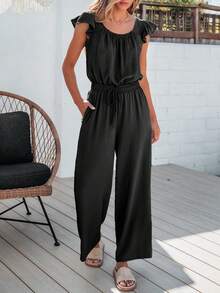 Womens Summer Loose Spaghetti Strap Short Jumpsuit Rompers - Negro - Ver 3
