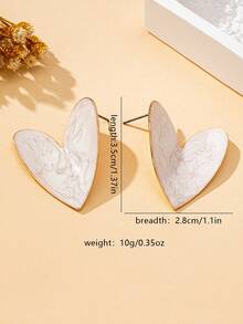 1 Pair Fashionable Heart-Shaped Metal Earrings, Valentine's Day Jewelry - White - View 6