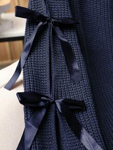 Sweater Rajut Pullover Kasual Ukuran Besar dengan Kerah Bulat dan Pita Warna Kontras - Royal Blue - View 5