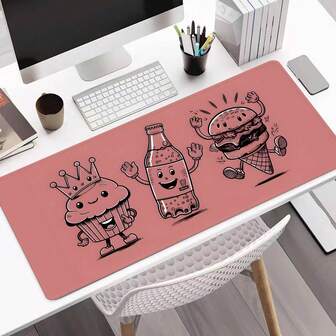 Cartoon Character & Burger Extra Large Mouse Pad, Gaming Desk Mat, Big Keyboard Pad, Washable, Rubber Non-Slip Bottom, Stitched Edge, Gift Mouse Pad, Desk Protector, Study Pad, Multiple Sizes Available, Computer Keyboard Mat, Laptop Pad