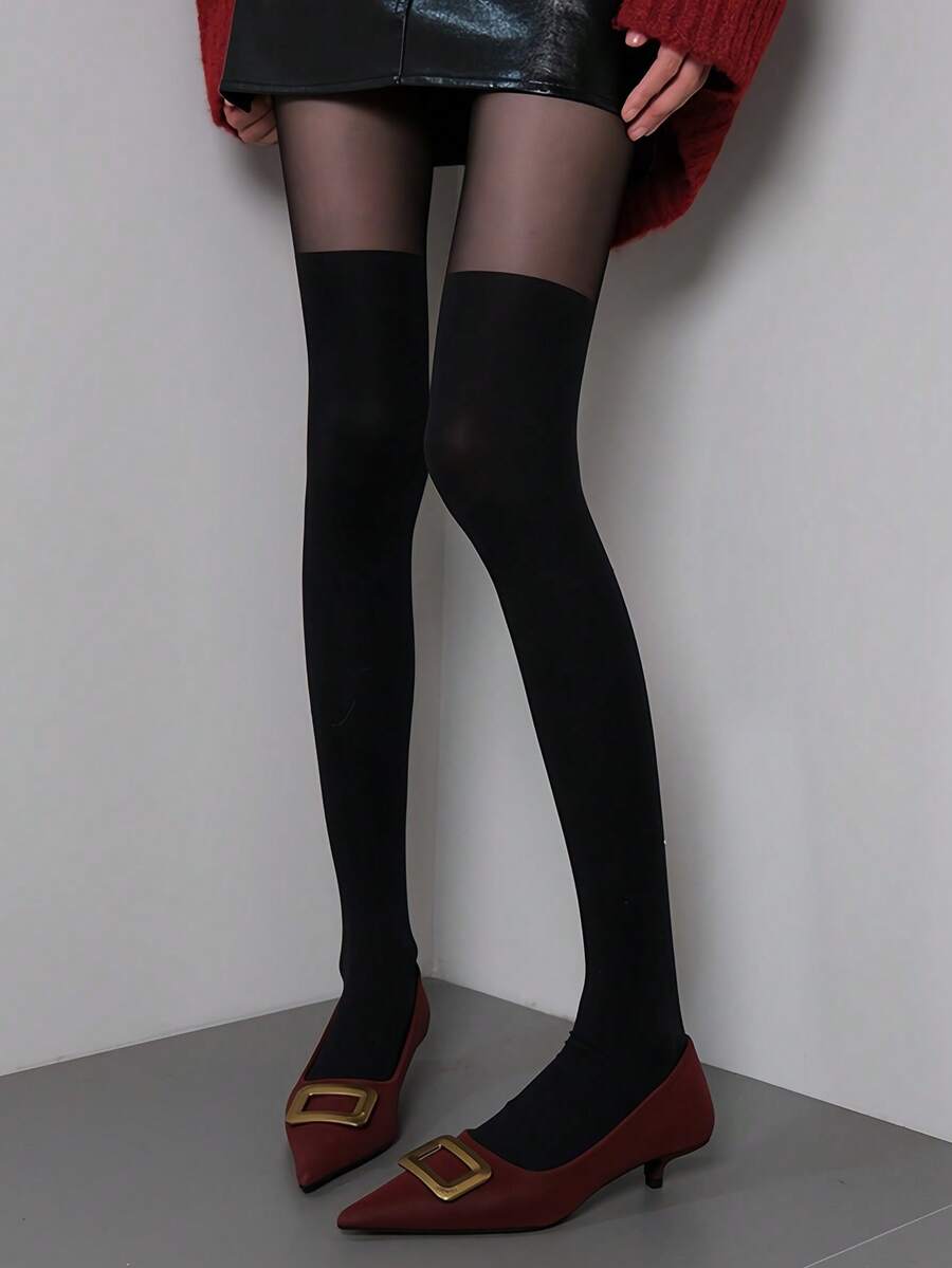 时尚性感JK洛丽塔纯黑色仿多层女式过膝长袜，适合休闲、聚会、派对、情侣约会、万圣节、圣诞节、感恩节、情人节等场合作为礼物。 - 黑色 - 查看 1