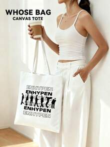 【WHOSE BAG】Kpop偶像/EN-手提袋，“ENGENE”粉丝周边，粉丝手提袋，可重复使用购物袋，可折叠大容量休闲杂货袋，手提袋 - 彩色 - 查看 5