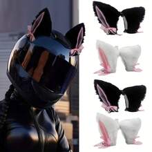 1 Pair Cute Motorcycle Helmet Cat Ears - Pink And Black, Multi-Color Plush Cat Ears With Adorable Bells And Bows, Detachable, Suitable For Motorcycle And Ski Helmets, Cute Riding Gear - Multicolor - View 2